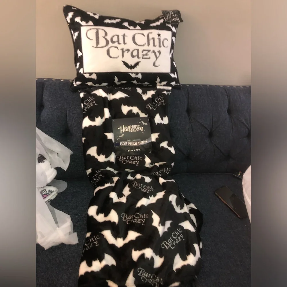 ‼️ Bat Chic Crazy   Throw Blanket with matching pillow